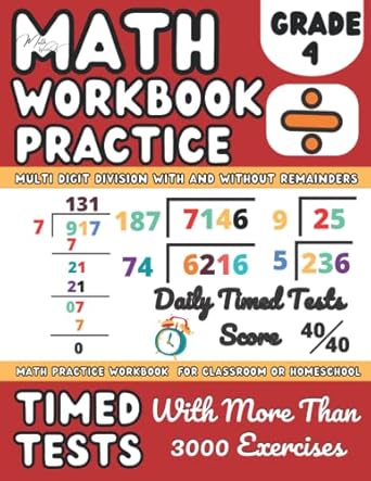 math workbook grade 4 division multi digit with and without remainders 4th grade math practice workbook math