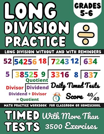 long division workbook grades 5 6 with and without remainder 5th and 6th grade math workbook long division