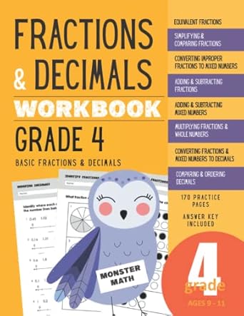 fractions and decimals workbook grade 4 basic fractions and decimals 1st edition monster math b0bd55t8hy,