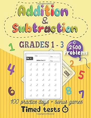 addition and subtraction grades 1 3 timed tests 100 practice days more than 2500 problems + bonus games math