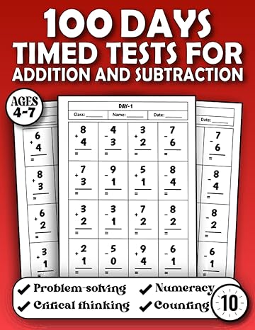 100 days timed tests test for addition and subtraction and educational math workbook for kindergarten