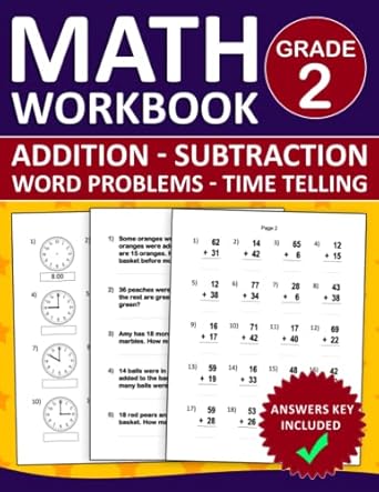 math workbook for grade 2 addition subtraction word problems time telling exercises with answers key math