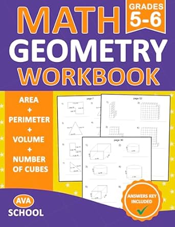 geometry math workbook for grades 5 6 area perimeter volume number of cubes with answers geometry math