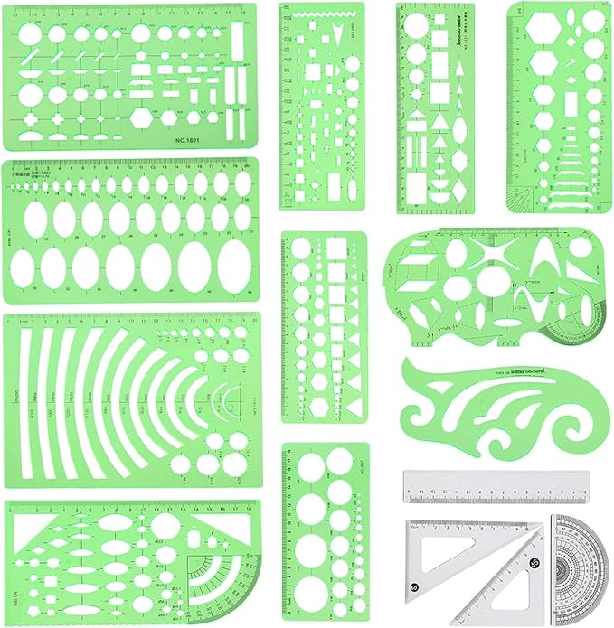 angrox geometric drawings templates measuring geometry rulers 15 pcs with 1 pack file bag for design school