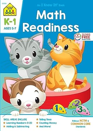 school zone math readiness workbook 64 pages ages 5 to 7 kindergarten to 1st grade telling time counting