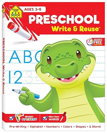 school zone preschool write and reuse workbook ages 3 to 5 spiral bound write on learning wipe clean includes