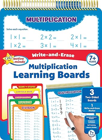 active minds write and erase wipe clean learning boards ages 7+ math multiplication division usa states and