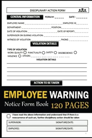 employee warning notice form book 150 forms employee disciplinary action forms to properly track violations