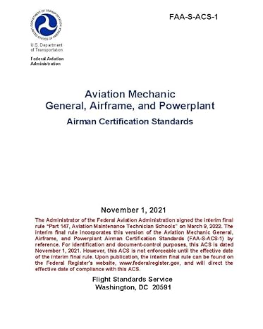 faa s acs 1 aviation mechanic general airframe and powerplant airman certification standards 1st edition luc