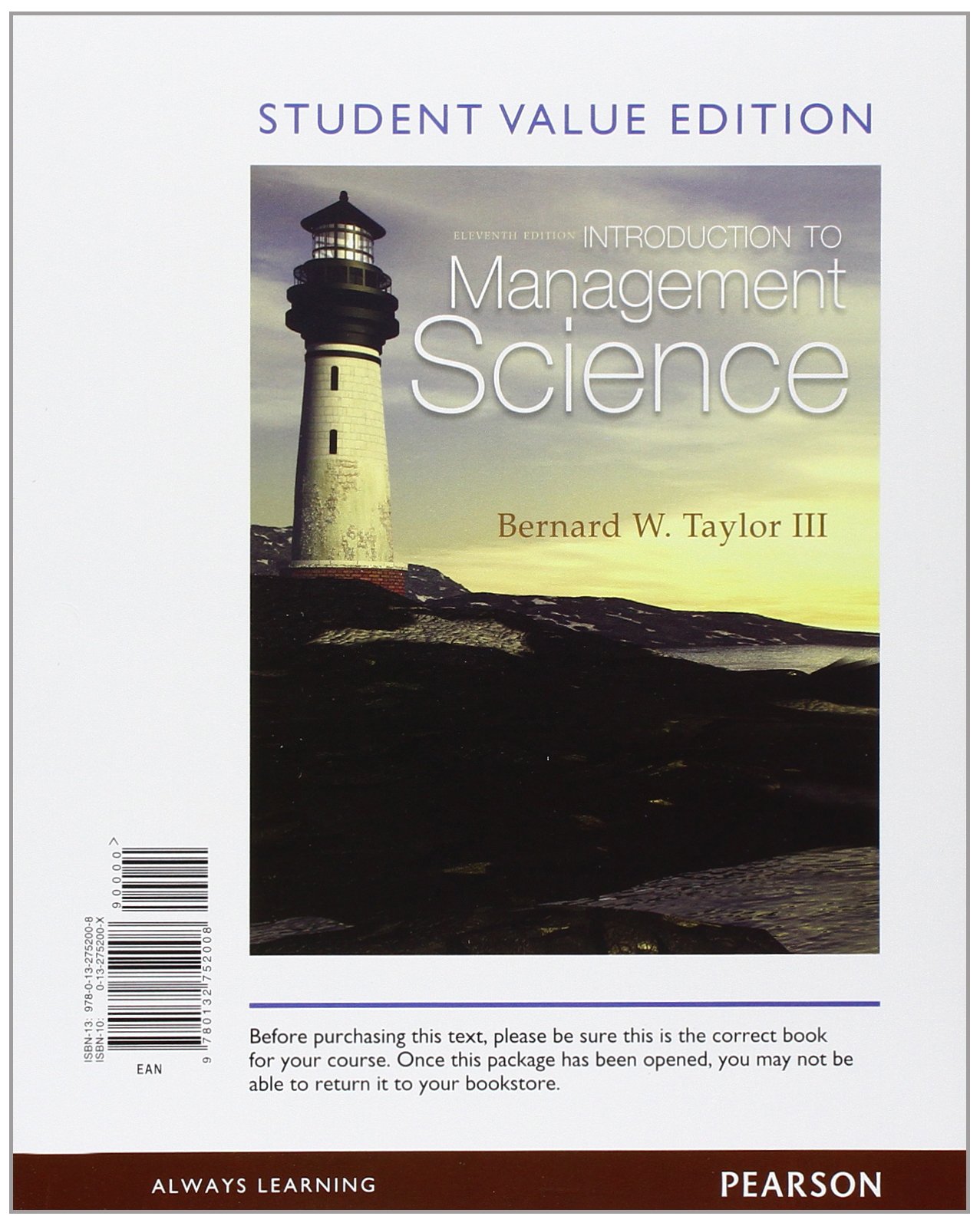 introduction to management science student edition taylor, bernard w., iii 013275200x, 9780132752008