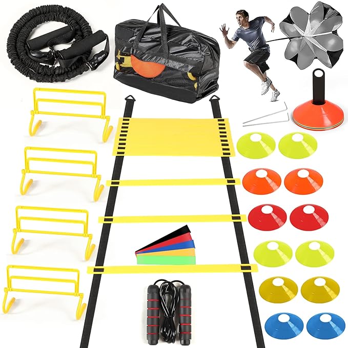 agility ladder speed training equipment include 20ft agility ladder parachute 12 pcs discs 4 pcs adjustable