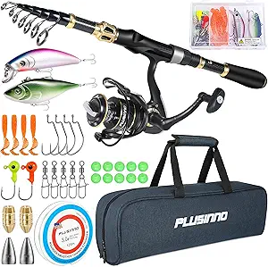 plusinno fishing rod and reel combo fishing pole telescopic fishing rod kit with spinning reel telescopic