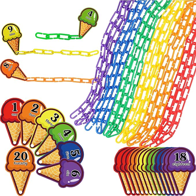 rainbow toyfrog chain link math manipulatives 240 c clip chain links and 20 ice cream cards for counting and