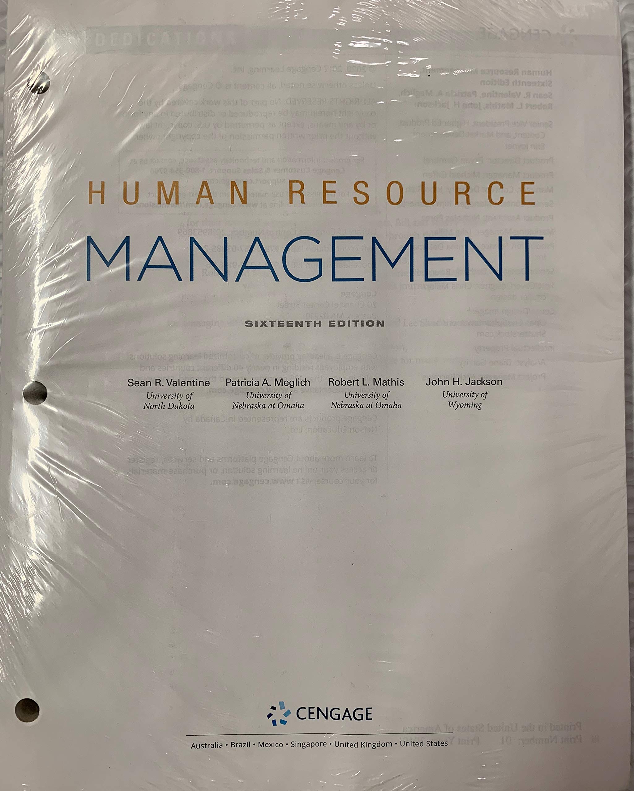 human resource management text 16th edition sean r. valentine, patricia a. meglich, robert l. mathis