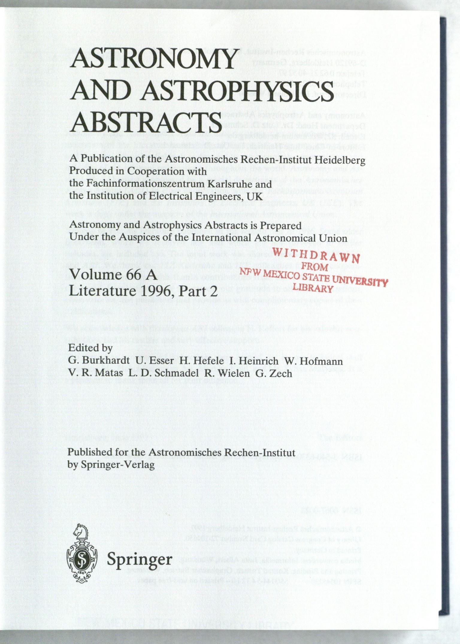 literature 1996 part 2 1st edition astronomisches rechen institut 3540633049, 9783540633044