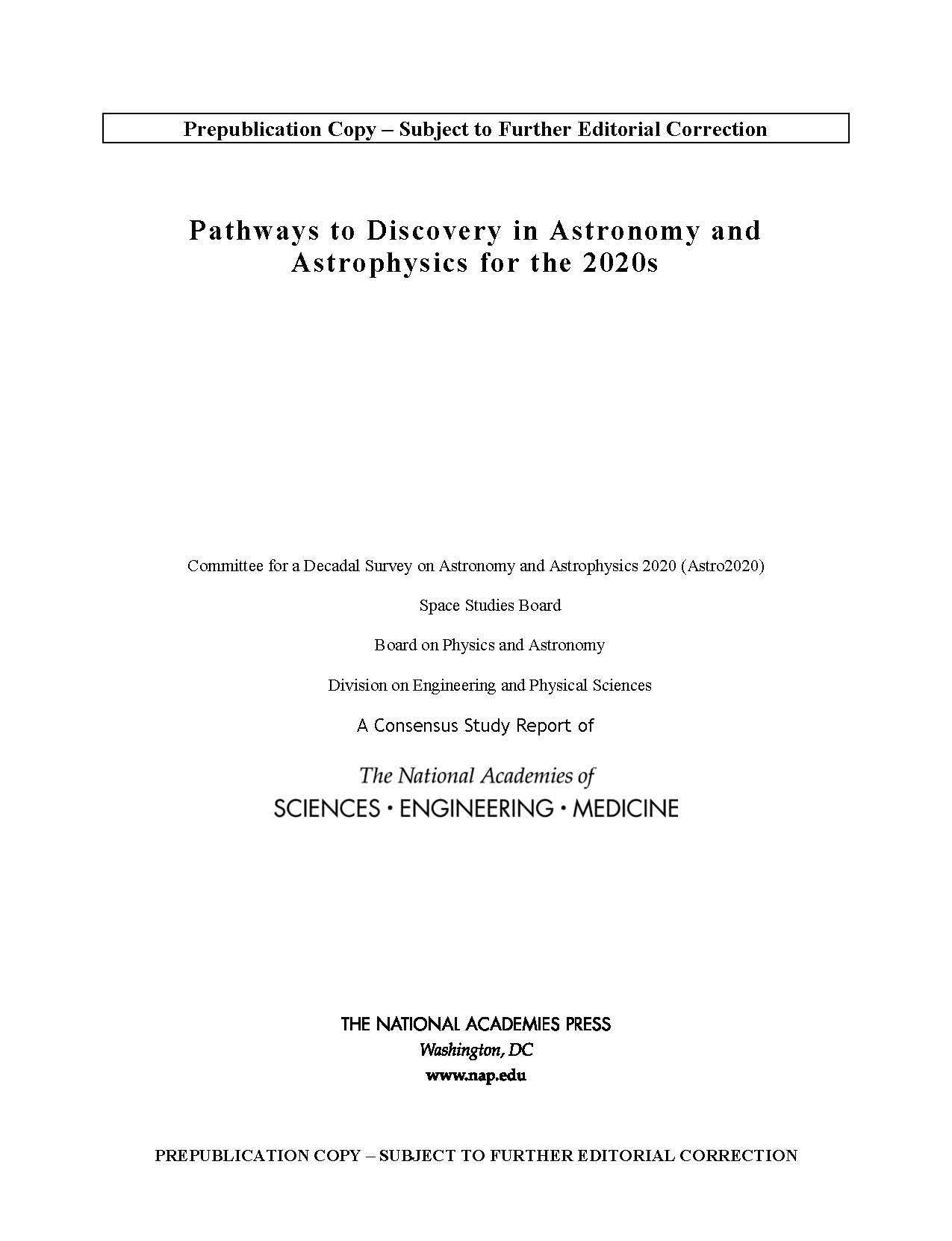 pathways to discovery in astronomy and astrophysics for the 2020s national academies of sciences,