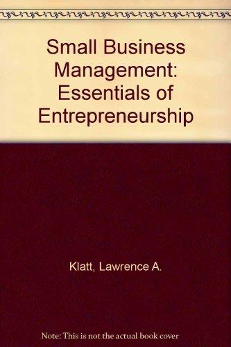 small business management essentials of entrepreneurship  klatt, lawrence a 0534003249, 9780534003241