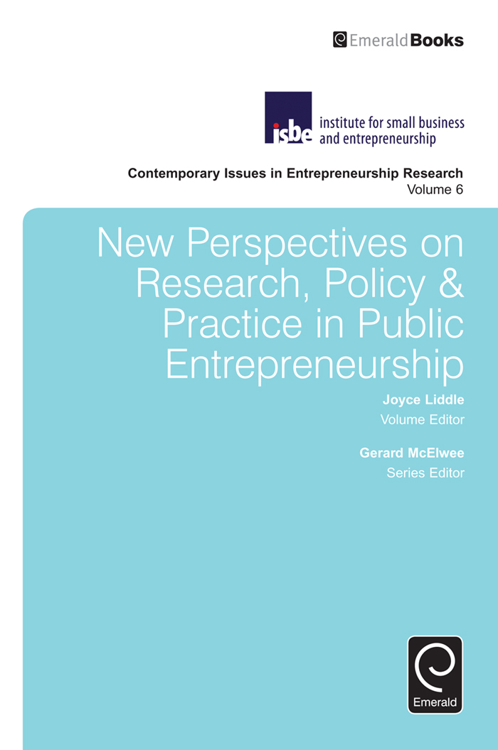 new perspectives on research policy and practice in public entrepreneurship 1st edition joyce liddle