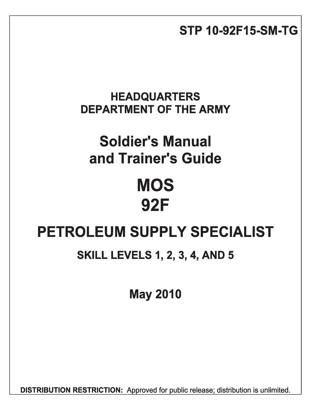 soldier training publication stp 10 92f15 sm tg soldier s manual and trainer s guide mos 92f petroleum supply