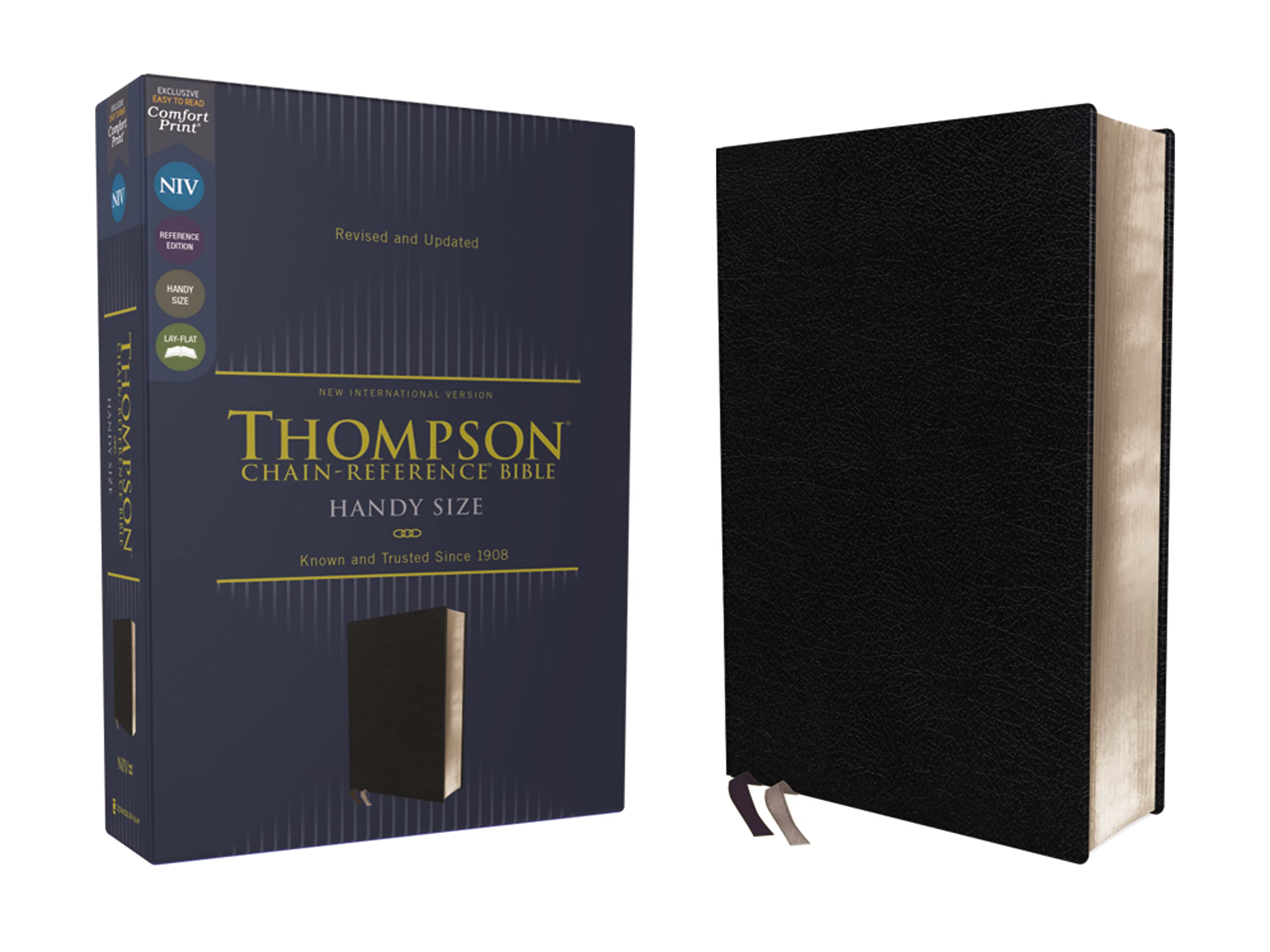 niv thompson chain reference bible handy size european bonded leather black red letter comfort print 