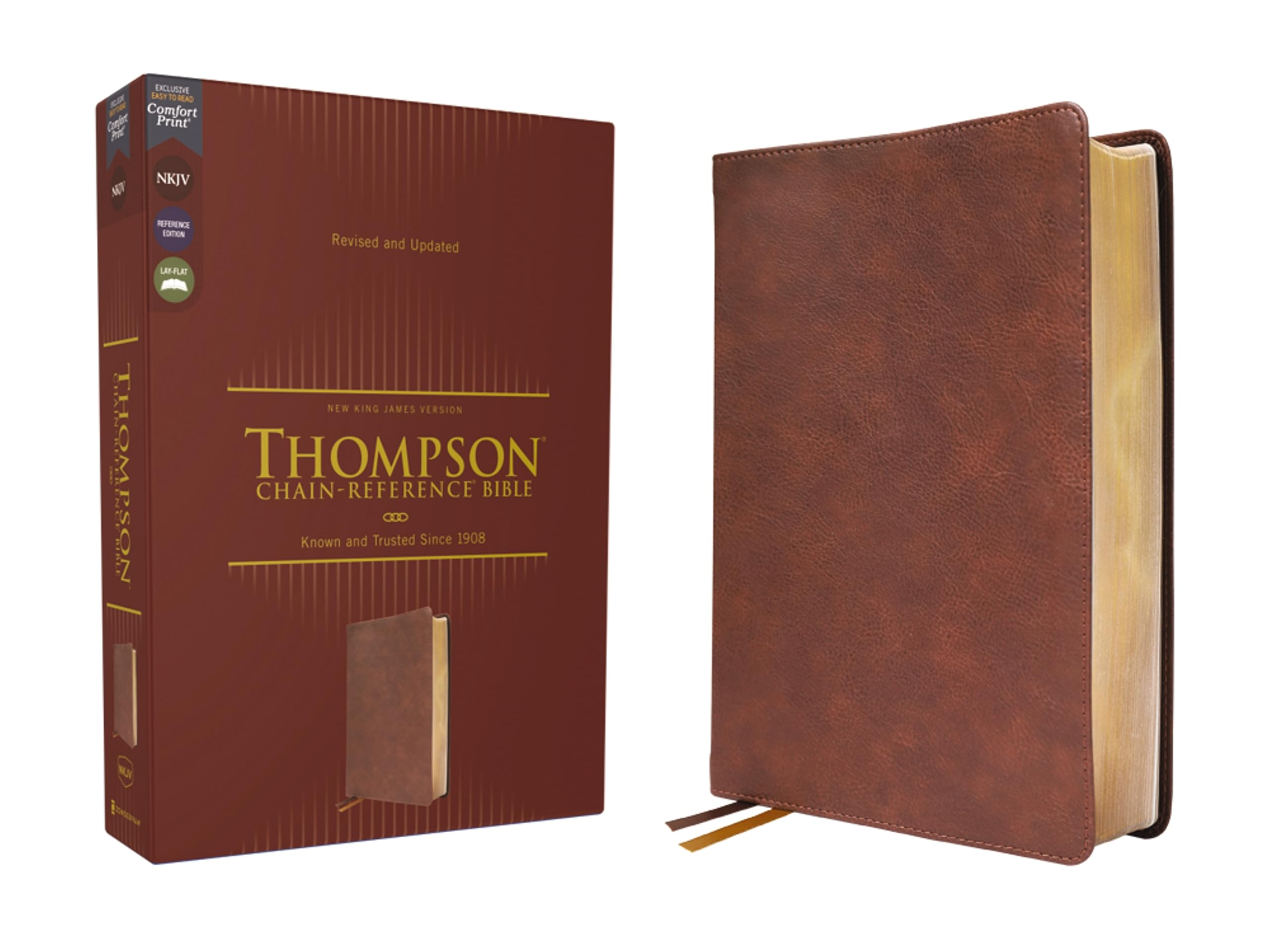 nkjv thompson chain reference bible leathersoft brown red letter comfort print  zondervan 0310459486,