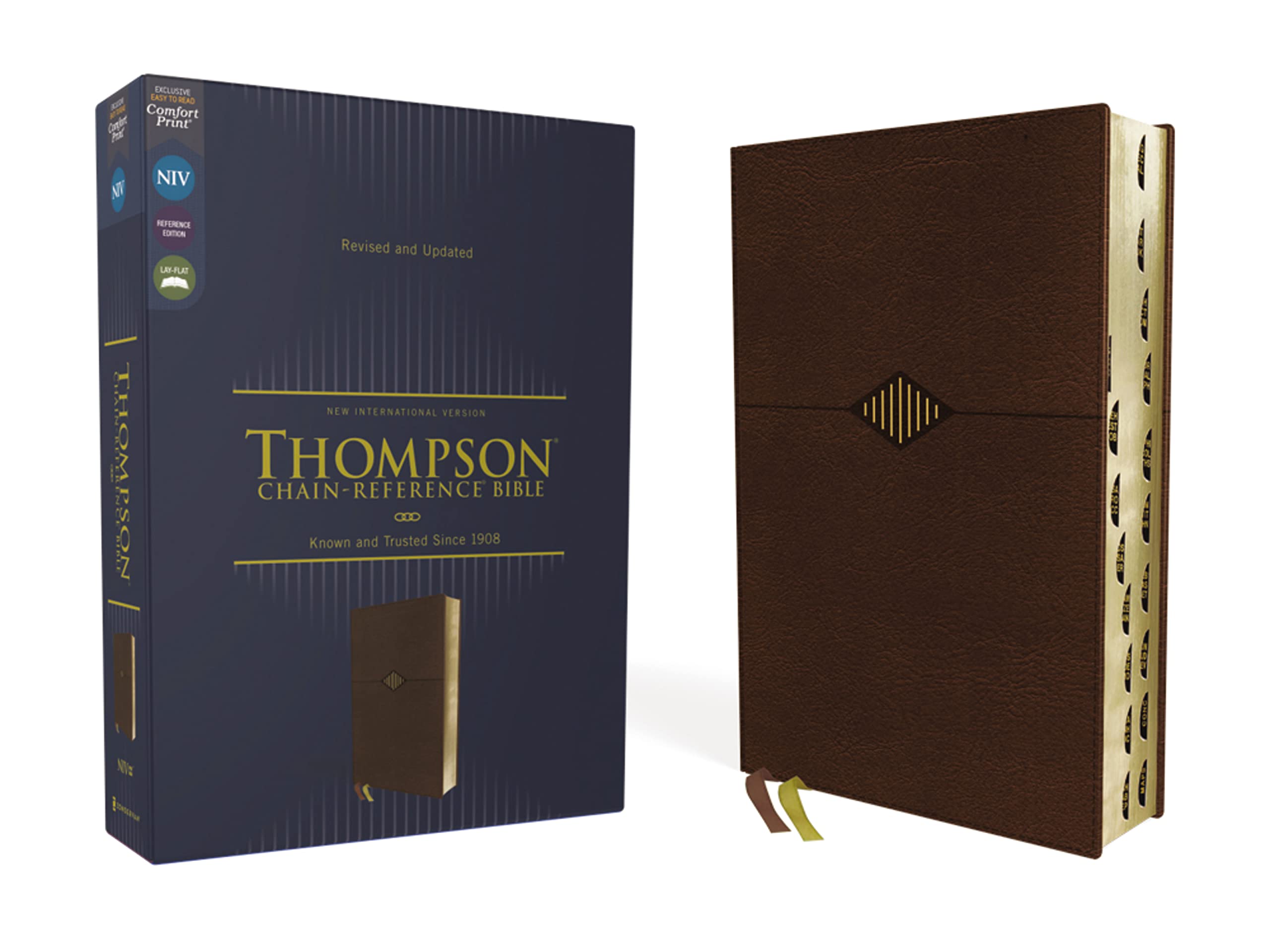 niv thompson chain reference bible leathersoft brown red letter thumb indexed comfort print indexed edition