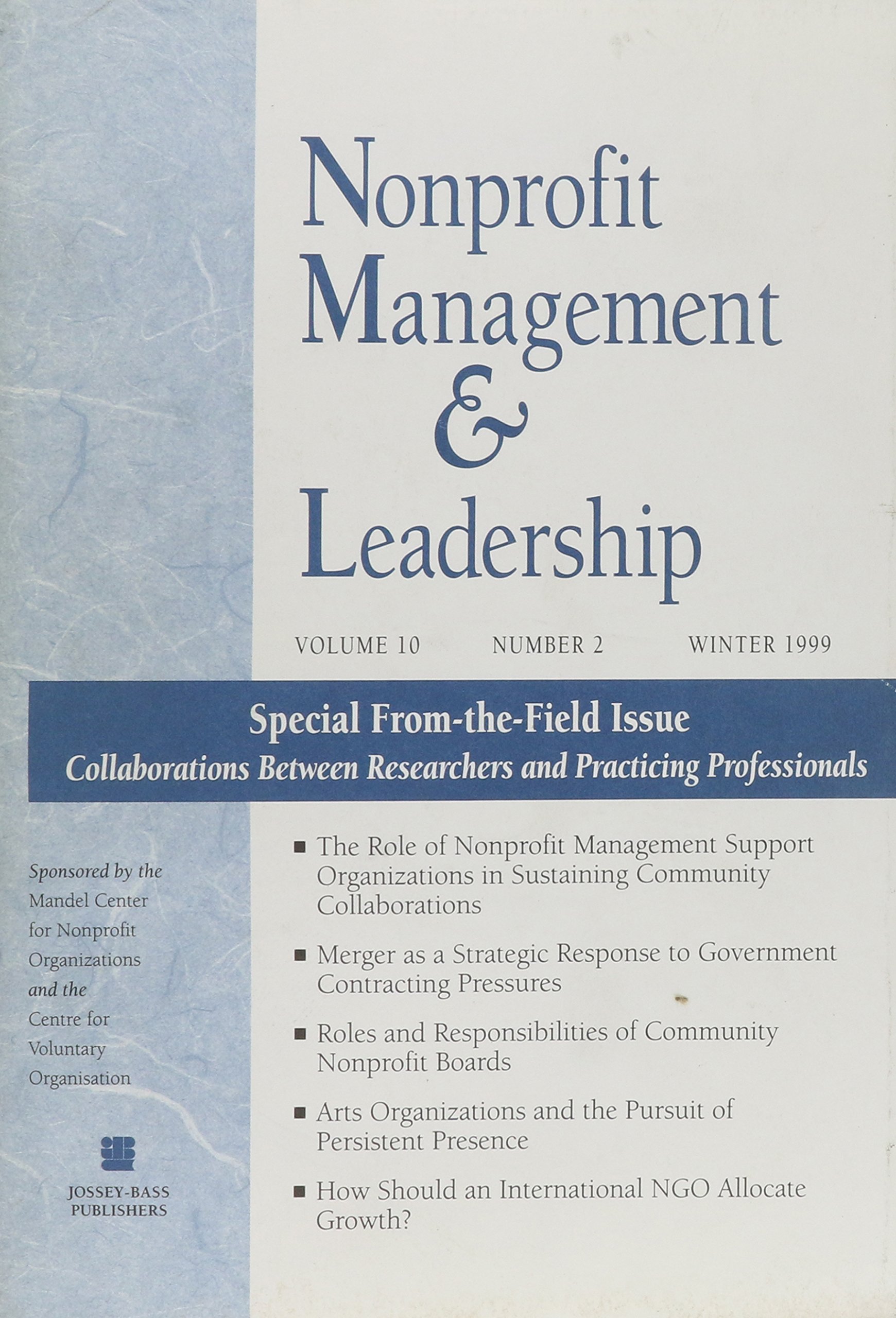 nonprofit management and leadership no 2 winter 1999 volume 10th edition young, dennis r. 0787949159,