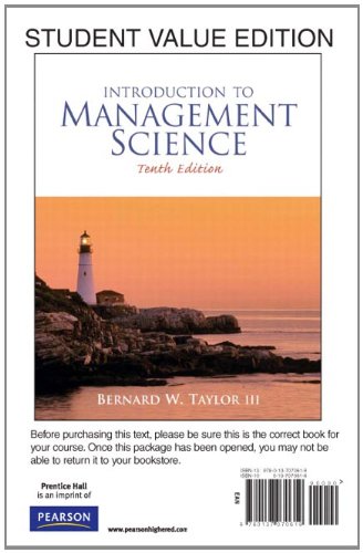 introduction to management science 10th edition taylor, bernard w. 0137070616, 9780137070619