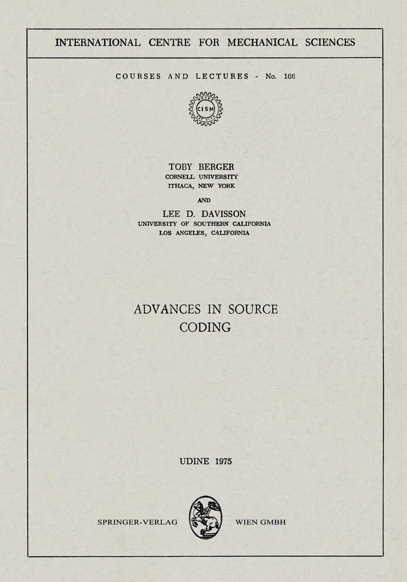 advances in source coding 1975 edition berger, toby, davisson, lee d. 3211813020, 9783211813027