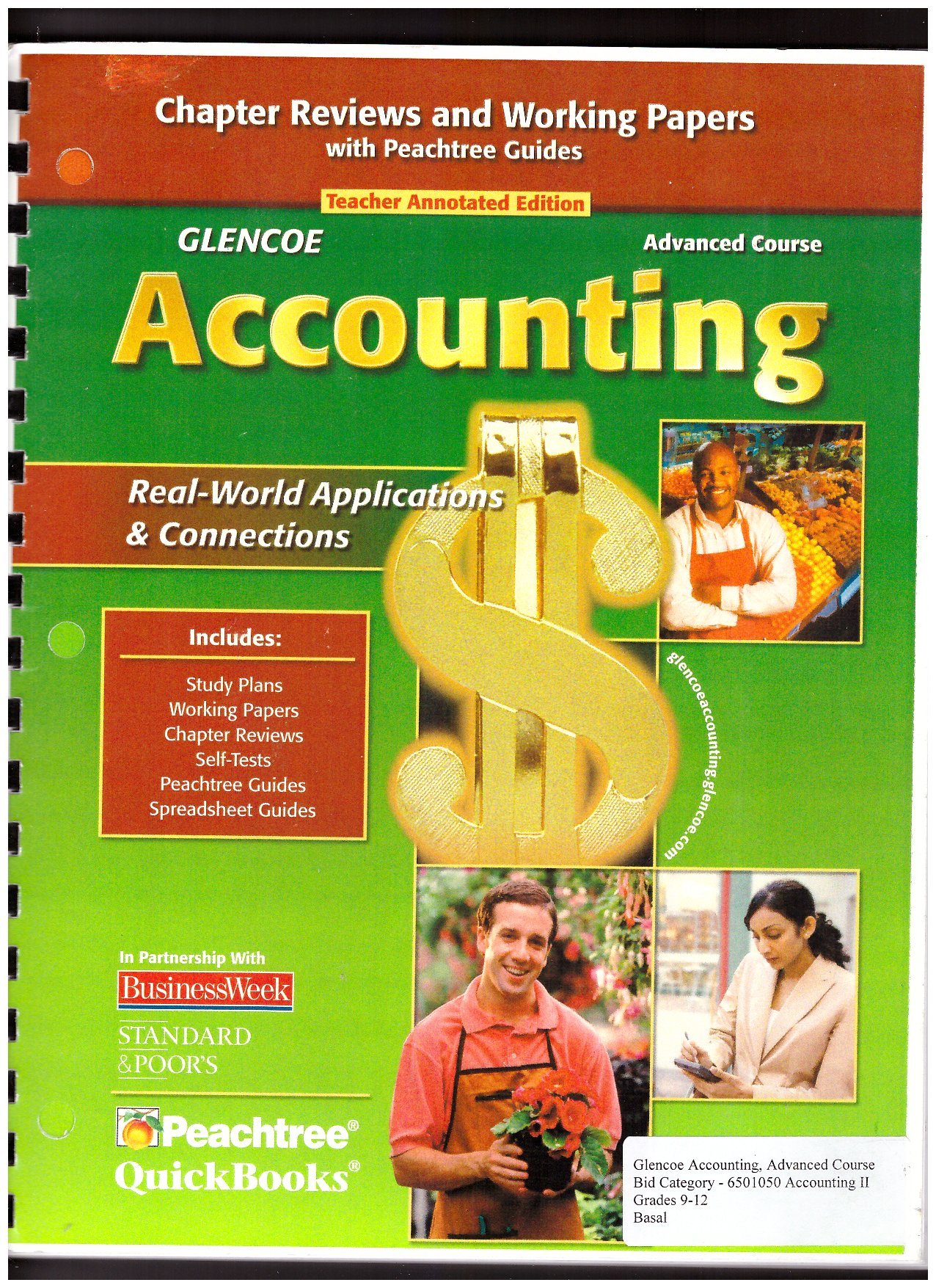 glencoe accounting advanced course chapter reviews and working papers with peachtree guides  glencoe