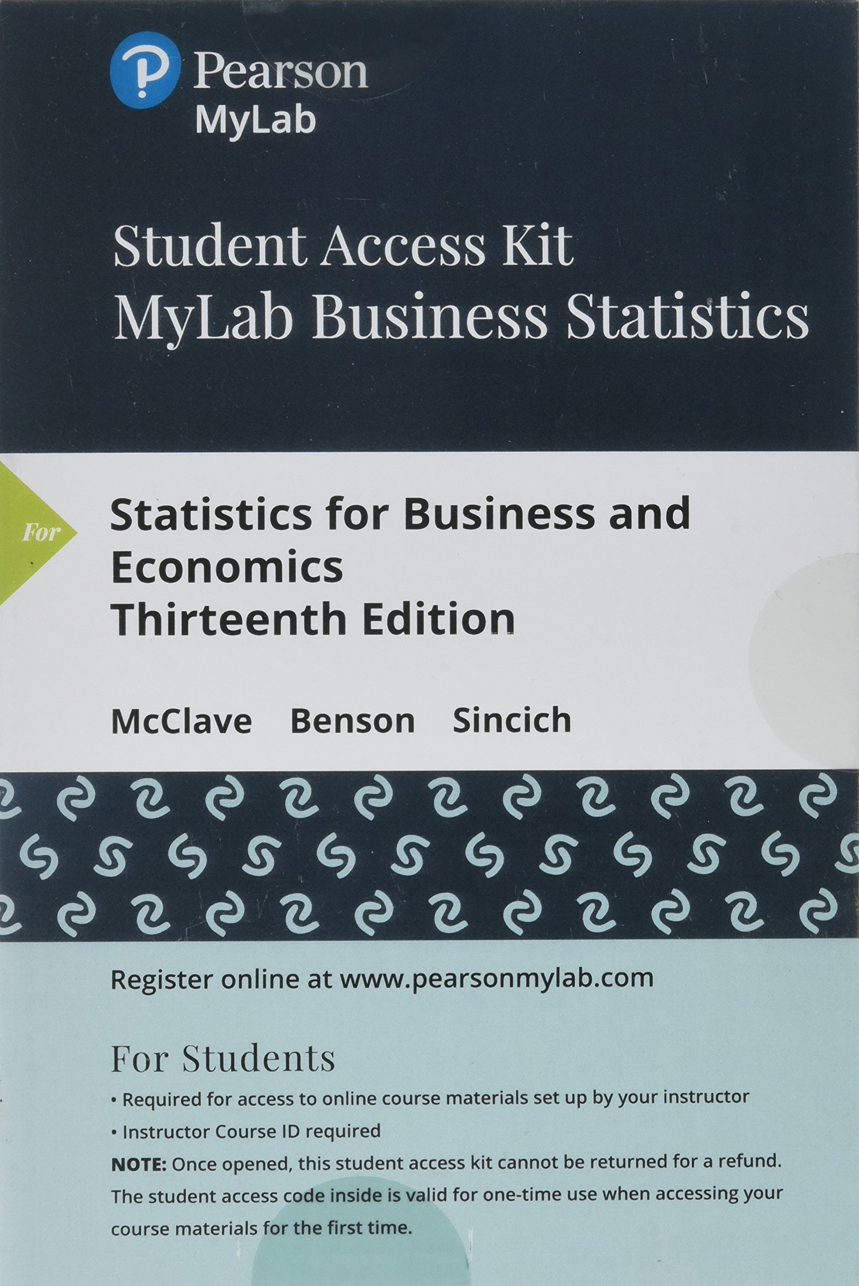 statistics for business and economics mylab statistics with pearson 13th edition mcclave, james, benson, p.