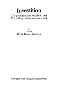investition 1st edition thomas jaspersen 3486228951, 3486786121, 9783486228953, 9783486786125