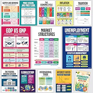 decorably 12 economics posters for high school classroom 11x16in matte laminated educational social studies
