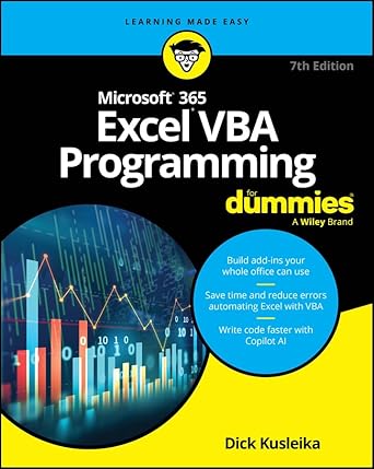 microsoft 365 excel vba programming for dummies 7th edition dick kusleika b0ds53t3sm, 978-1394292394