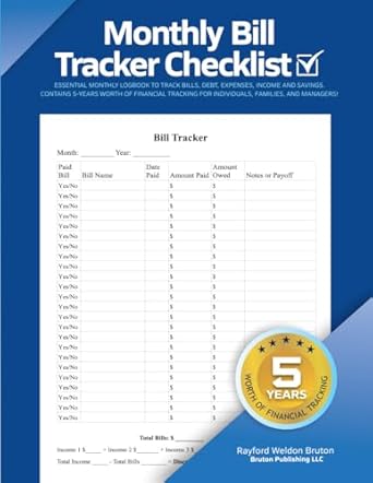 monthly bill tracker checklist essential monthly logbook to track bills debt expenses income and savings