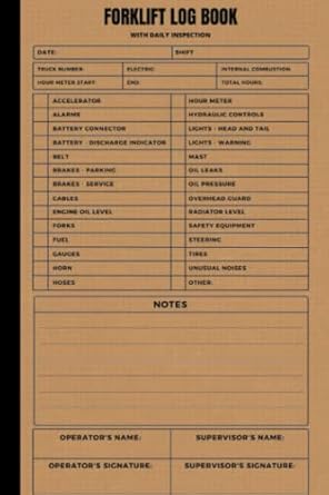 forklift log book with daily inspection checklist maintenance and safety 1st edition anna bs b0c51x2bbj