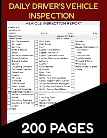daily drivers vehicle inspection report log book 200 single sided sheets vehicles daily inspection checklist