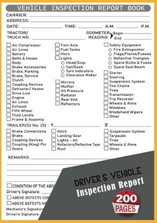 drivers vehicle inspection report vehicles daily inspection checklist log book for drivers 200 single sided