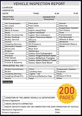 driver vehicle inspection report book drivers daily vehicle inspection report checklist log book for drivers