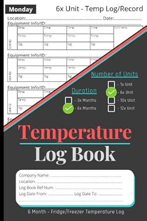 temperature record log book for fridge freezer 6 unit 6 months for recording appliance temperatures