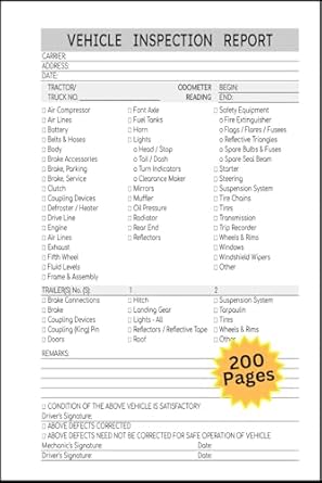 driver vehicle inspection report book daily vehicle inspection checklist log book for drivers and truckers