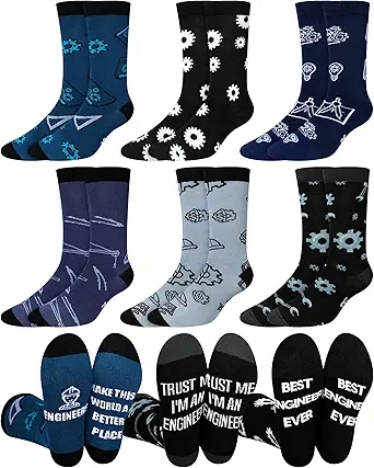 eurzom 6 pairs mens funny engineer socks crew dress socks with novelty saying gift for mechanical engineering