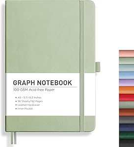 rettacy graph paper notebook a5 grid notebook journal with 192 pages 5 7 8 3 medium size leather hardcover