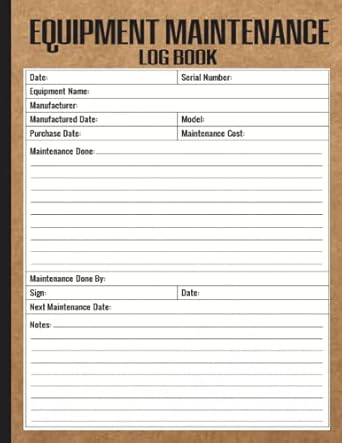 equipment maintenance log book for repairs service and daily preventive care of machinery 8 5 x 11 inches 1st
