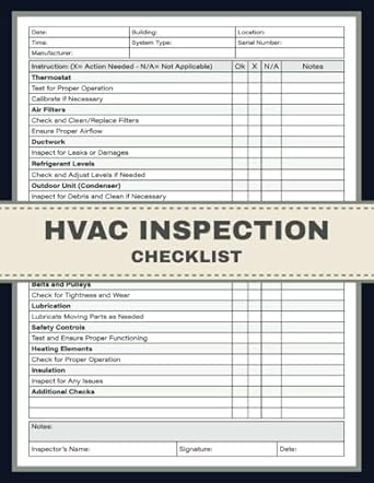 hvac inspection checklist heating ventilation and air conditioning daily inspection report book for