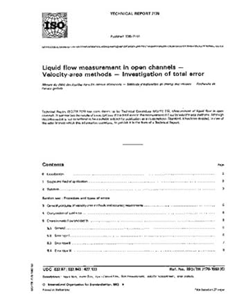 iso/tr 7178 1983 liquid flow measurement in open channels velocity area methods investigation of total error