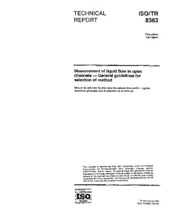 iso/tr 8363 1997 measurement of liquid flow in open channels general guidelines for selection of method 1st