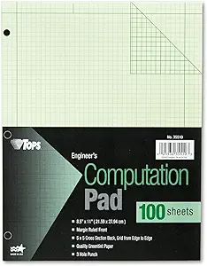 tops engineering computation pad 3 hole punched 8 5 x 11 inches 5 squares per inch 100 sheets green 1st