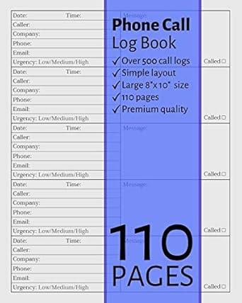 phone call log book large voice mail/message tracking book home and office call monitoring log 1st edition