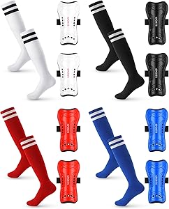 toulite 4 pairs soccer shin guards 4 pairs soccer socks child calf protective gear football equipment for 7